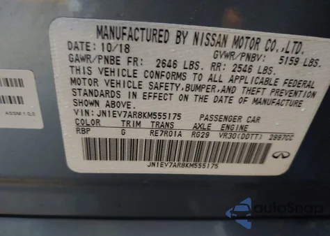 2019 Infiniti Q50 3.0T Luxe из США, поврежденный, VIN JN1EV7AR8KM555175